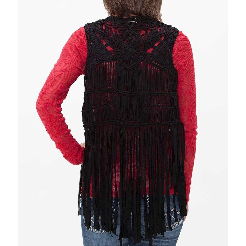 Daytrip Macrame Vest Size Small Fringe Black Boho Festival Western